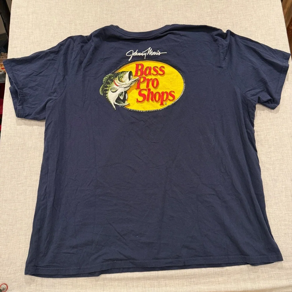 Bass Pro Shops Men 4XL Navy Blue Johnny Morris Graphic T-Shirt 100% Cotton